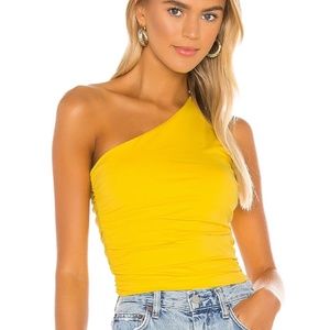 Superdown Anna Ruched Top in Yellow - Size Small